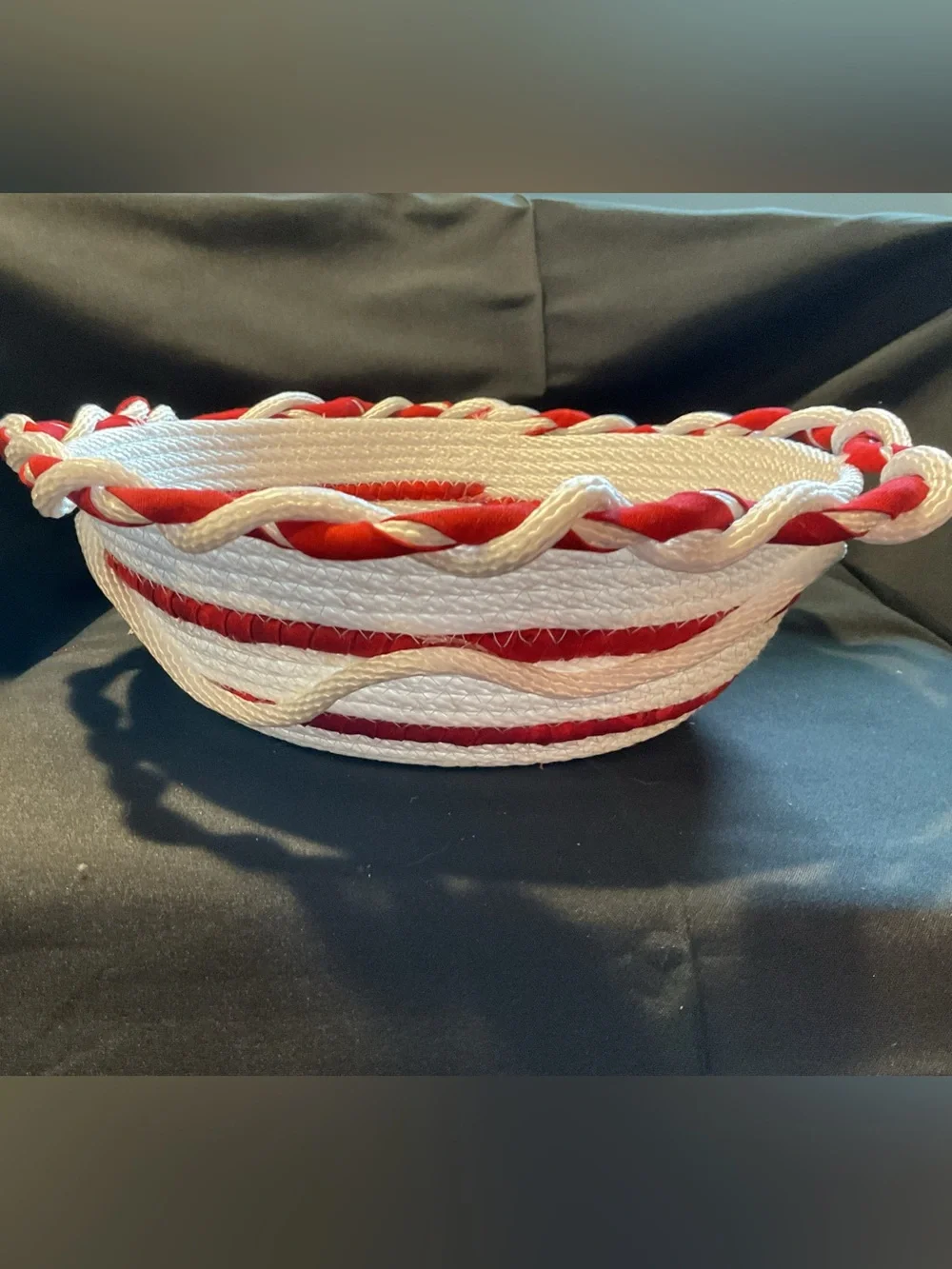 Handmade Festive Red & White Rope Bowl - Holiday Centerpiece